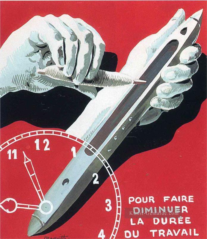 Projekt des Plakats das Zentrum der Textilarbeiter in Belgien um die Arbeitszeit zu reduzieren 1938 René Magritte Ölgemälde